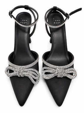 a new day Black Pointed Slingback Heels with Crystal Bow and Rhinestone Straps